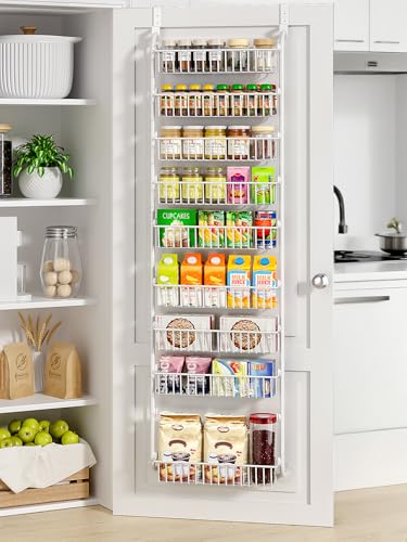 Delamu Over The Door Pantry Organizer, 9-Tier Pantry Door Organizers and Storage with Adjustable Basket, Metal Hanging Spice Rack, Seasoning Organizer, Door Organizer for Home Kitchen Bathroom, White - color: White, size: 9 Tier
