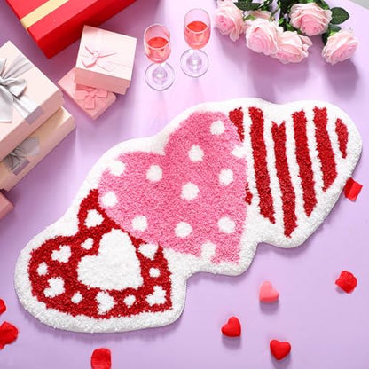 Drydiet Valentine's Day Bathroom Rug Love Heart Shape Door Mat Cute Valentines Shower Mat Valentine Day Decoration Non Slip Washable Bath Rug for Valentines - style: Valentine's Heart