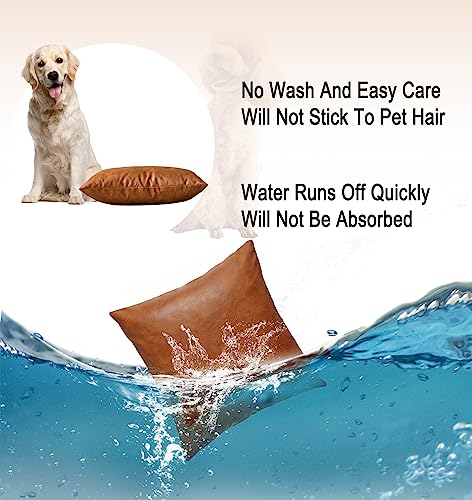 Faux Leather Throw Pillow Covers, 20x20 Inch Set of 2 Brown Lumbar Boho Modern Square Home Decorative Pillow Cases for Outdoor Living Room Couch Bed Sofa Bedroom Cushion Covers - size: 20" x 20" (Pack of 2)