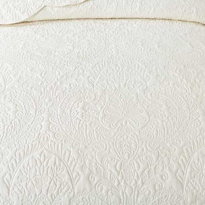 HoneiLife Oversized Queen Bedspreads 110x106- Queen Size Quilt Bedding Sets 3-Piece, Reversible Coverlets Lightweight Bedlinen Set for All Season Use-Beige - color: Beige, size: Oversized Queen-110"x106"