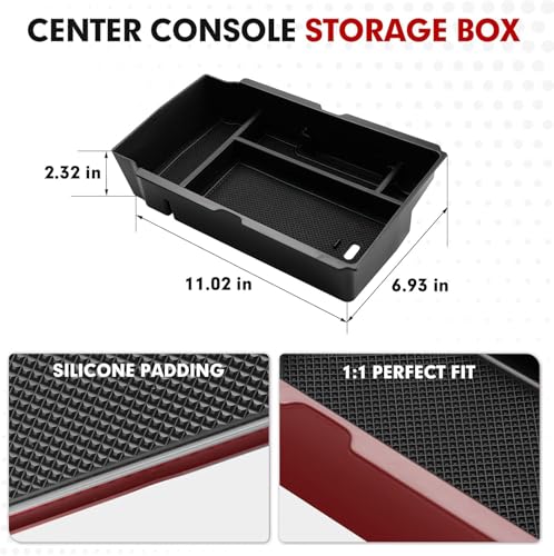 Autorder Center Console Organizer for 2023-2026 Honda CRV Accessories - Armrest Storage Box Middle Console Tray Container with Black & Red Non-Slip Silicone Mats - size: 2023+ CRV Armrest Organizer