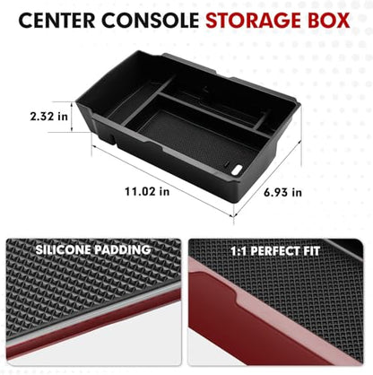 Autorder Center Console Organizer for 2023-2026 Honda CRV Accessories - Armrest Storage Box Middle Console Tray Container with Black & Red Non-Slip Silicone Mats - size: 2023+ CRV Armrest Organizer