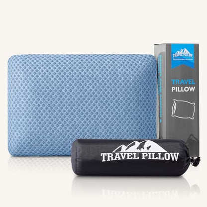 Travel Pillow Memory Foam Pillows, Camping Pillow-Compressible Medium Firm, Breathable Cover, Ideal Backpacking Hiking, Bed Pillows, Airplane and Car (Blue, S) - color: Blue, size: S-15.7*9.8in