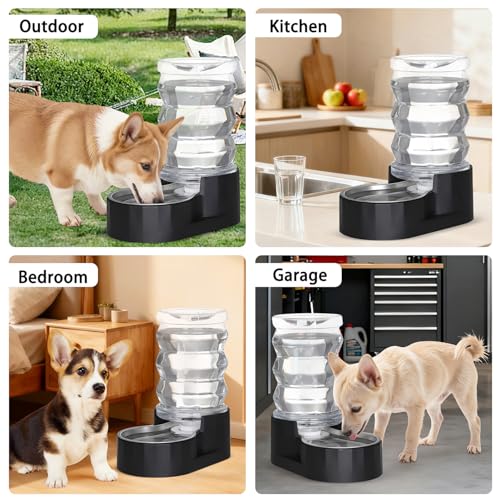 RIZZARI Dog Water Dispenser: 7L Black Stainless Steel Gravity Waterer - Helps Prevent Urinary Stones - Leak-Proof & Stable-Small to Medium Dogs & Cats- Daily Use-Long Hours Away & Home | Built-In Filtration,Clear Water Reservoir,Spill-Resistant Design,Eas