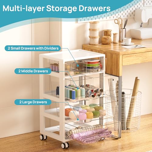 Vtopmart Plastic Drawer Storage Orangizer, 4 Tier 6 Drawers with Wheels for Office Supplies, Art Crafts, Under Desk Storage for Office, Bathroom, Dresser, 1 Pack/Clear - style: 4 Tier 6 Drawers