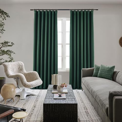 SHINELAND Hunter Green Light Blocking Black Out Curtains, 63" L Back Tab Rod Pocket Blackout Drapes for Bedroom Living Room, Dark Emerald - color: Emerald Green, size: 52"W x 63"L (Pack of 2)