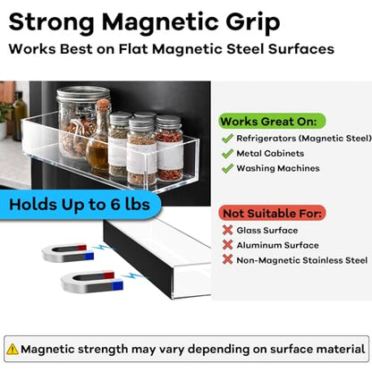 2 Pack Acrylic Spice Racks for Refrigerator and Oven, Magnetic Fridge Organizers and Storage, Clear