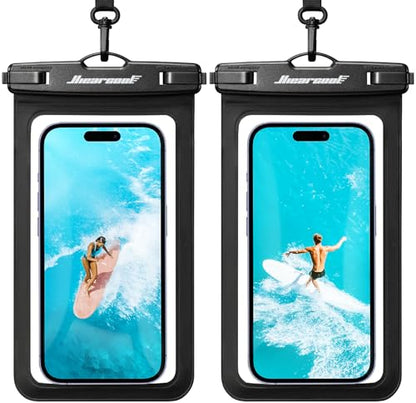 Hiearcool Waterproof Phone Pouch, Universal Case Compatible for iPhone 17 16 15 14 13 Pro Max Plus Up to 8.9", IPX8 Beach Travel Essentials-Black-2 Pack - color: Black & Black
