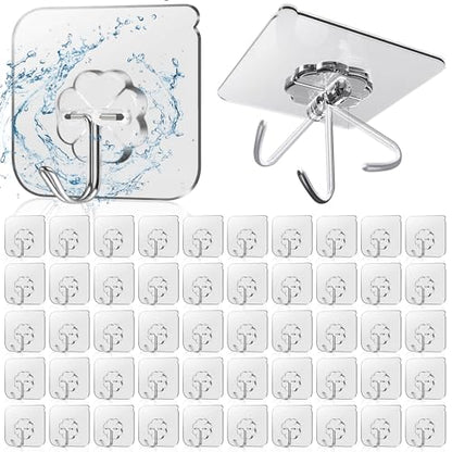 50 Pack Sticky Hooks for Hanging Heavy Duty, Wall Hook Adhesive, Transparent self Adhesive Hooks for Wall, Kitchen, Bathroom & Ceiling - color: 50 Transparent self Adhesive Hooks