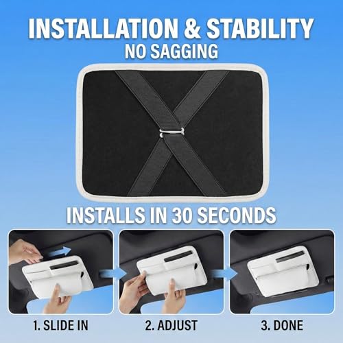 HOLDCY Car Visor Organizer – Sun Visor Storage Pouch Holder for Vehicle Truck SUV, PU Leather Auto Interior Accessories for Registration Document, Gas Card & Sunglasses, Universal Fit (White) | Keeps Registration, Cards & Sunglasses Neatly Within Reach -
