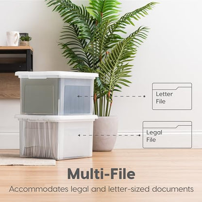 IRIS USA 35 Qt File Box with Lid, File Storage Box for Letter Size Documents, Portable Plastic File Box, Stackable Nestable Organizer, 4 Pack, Pearl - style: Pearl - 4 Pack