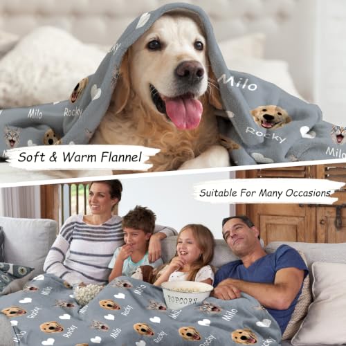 Personalized Dog Blanket, Customized Pet Blankets with Name Picture, Throw Blanket for Small Medium Large Dog Puppy Cat - color: C-blue