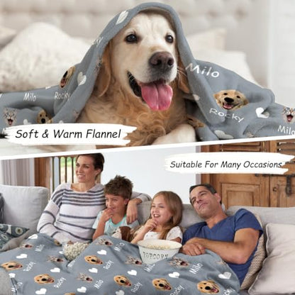 Personalized Dog Blanket, Customized Pet Blankets with Name Picture, Throw Blanket for Small Medium Large Dog Puppy Cat - color: C-blue