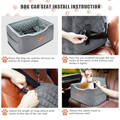 AlfaTok Memory Foam Booster Dog Car Seat for Medium Dogs Under 45 LBS, Elevated Pet Car Seat with Detachable Washable Cover, Anti-Slip Sturdy Dog Booster Seat with Seat Belt for Back Seat Travel - color: Grey