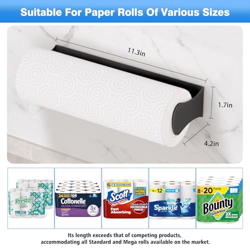 Paper Towel Holder Under Cabinet, Adhesive or Screw Mount, Fits Standard & Mega Rolls, Wall Mount Rack for Kitchen, Bathroom, RV, Black - color: Black