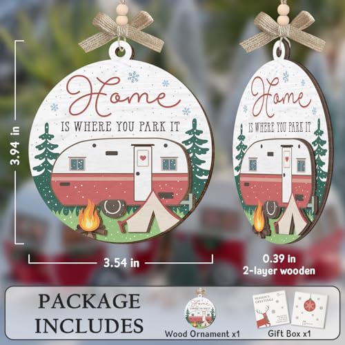 Camping Ornaments 2025, Camper Gifts for Women Men, Home is Where You Park It Wooden Ornaments for Christmas Decorations, Travel Gifts for Friends, Family, Exchange Ideas