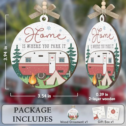 Camping Ornaments 2025, Camper Gifts for Women Men, Home is Where You Park It Wooden Ornaments for Christmas Decorations, Travel Gifts for Friends, Family, Exchange Ideas