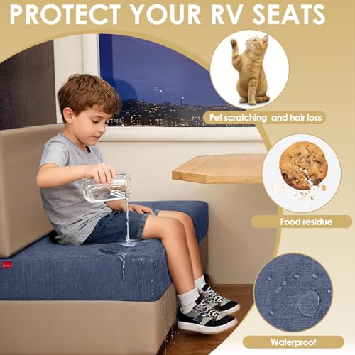 Waterproof RV Dinette Cushion Covers - Stretch Fabric Camper Seat Slipcover Replacement, Washable RV Couch Cover Designed for Camper Car Bench (Sofa 1 Bench Cover, Blue Grey) - color: Blue Grey, size: Sofa 1 Bench Cover