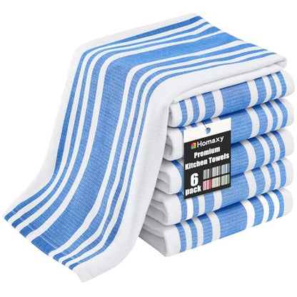 Homaxy Premium Kitchen Towels 18”x 28”, Large Cotton 380 GSM Kitchen Hand Towels, Stripe and Terry Dish Towel, Highly Absorbent Tea Towel Set with Hanging Loop, 6 Pack, Blueberry - color: Blueberry Stripe, style: 6-pack