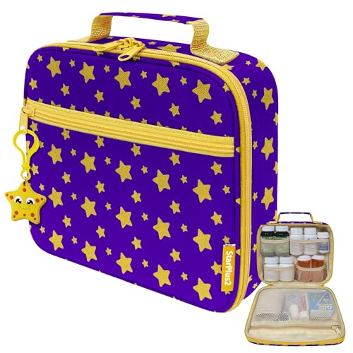 Medium Travel Pill Bottle Organizer, Child Medicine Bag with Zipper Toy, Carrier for Kids Medications and Medical Supplies - Yellow Stars - color: - M Kid Yellow Stars