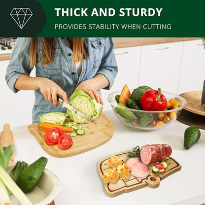 Camper Bamboo Cutting Board Set for RV Kitchen Accessories 2 Pieces, RV Wood Chopping Board Set with Juice Grooves, Hang Hole,for Meat Vegetables & Cheese,Camping Gifts RV Decor Camping Decorations - style: small and big