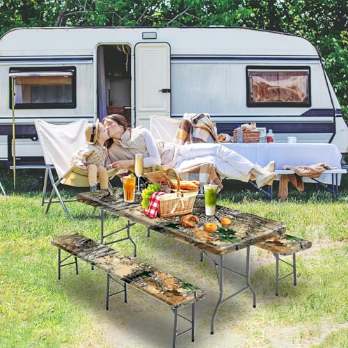 Picnic Table Cover with Bench Covers 72IN 6FT, Camping Essentials Tablecloth Waterproof Oilproof with elastic Edge for Indoor Outdoor Patio (Camouflage) - color: Camouflage