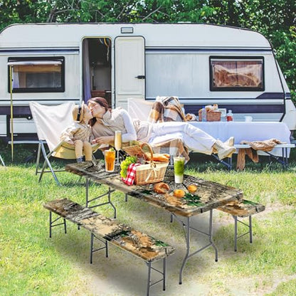 Picnic Table Cover with Bench Covers 72IN 6FT, Camping Essentials Tablecloth Waterproof Oilproof with elastic Edge for Indoor Outdoor Patio (Camouflage) - color: Camouflage