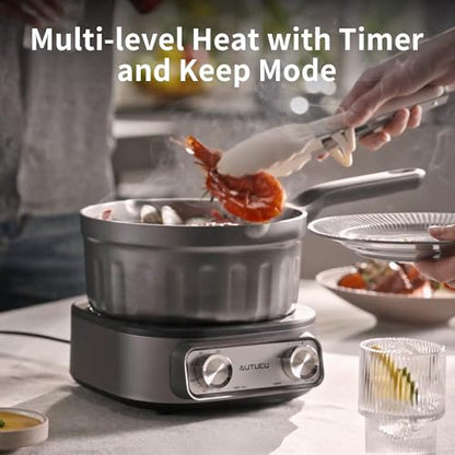 N73SNA Hot Pot Electric Nonstick, PFOA-Free Multi-Cooker 2.5 Quart Grill Steamer Set, Portable Hot Pot for Fried Rice, Oatmeal, Steak, Soup, Egg, Ramen with Power Adjustment - size: Long-Handle Pot