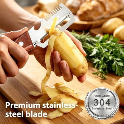 NEW Premium Vegetable Peeler with Wooden Handle and Bottle Opener: 3-in-1 Stainless Steel Kitchen Tool for Fruit Apple Potato Pumpkin Papaya (1 PCS 3-in-1) - color: 1 PCS 3-in-1