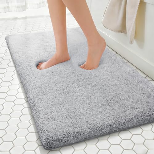 MINIDEAR Bathroom Rugs 47x17 Light Gray - Thick Memory Foam Bath Mat, Ultra Soft & Plush Fluffy, Non-Slip, Quick Dry, Absorbent Washable Floor Microfiber Mat for Tub, Home Decor Accessories - color: Light Gray, size: 1'5" x 3'11" (47x17)