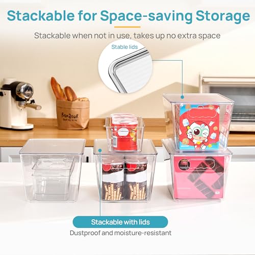 Vtopmart 8 Pack Clear Plastic Storage Bins with Lid Set, 4 Large and 4 Small Pantry Organizers and Storage Bins with Handle, Storage Containers for Pantry, Kitchen, Fridge, Cabinet Organization - size: 4 Large (With Lid) + 4 Small