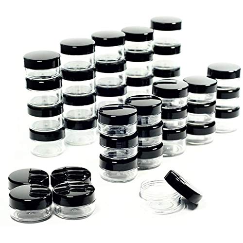 Polypropylene 5 Gram Cosmetic Containers 50pcs Sample Jars Tiny Makeup Sample Containers with lids (Black) - color: Black