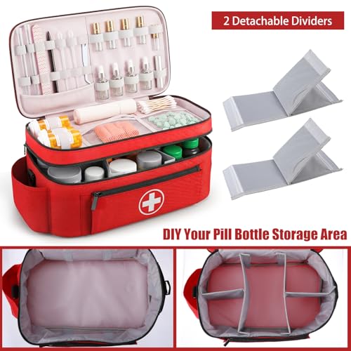 Large Medicine Bag Organizer, 15" x 8.2" x 7" Medicine Storage Bag with Removable Dividers, Water-Resistant Travel Medical Bags Organizer for Home, Car, Office & Outdoor Emergency Supplies
