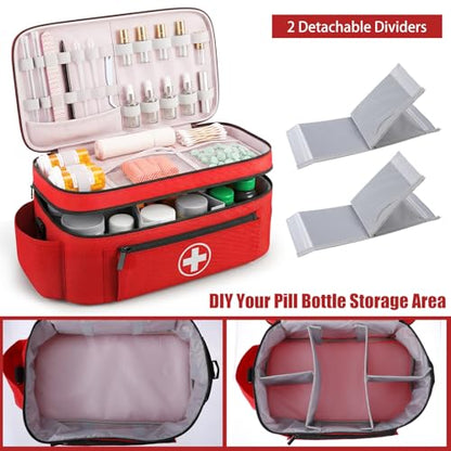 Large Medicine Bag Organizer, 15" x 8.2" x 7" Medicine Storage Bag with Removable Dividers, Water-Resistant Travel Medical Bags Organizer for Home, Car, Office & Outdoor Emergency Supplies