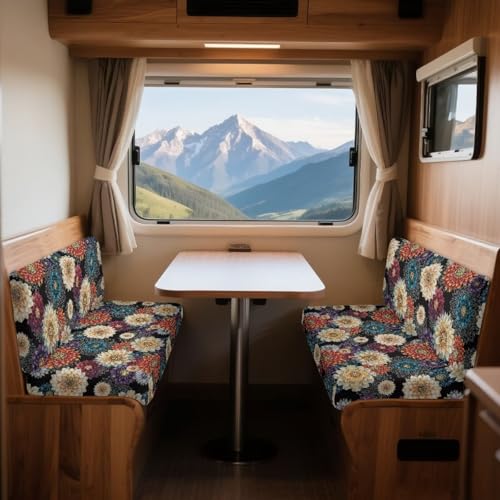 Boho Mandala Flower Print 2 Pcs RV Dinette Cushion Covers Comfortable RV Couch Cover Thickened Sofa Furniture Protector Loveseat Chair Cover for RV Camper Car Bench - color: Boho Mandala Flower