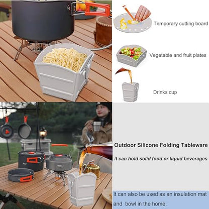 Camping Bowl Collapsible Silicone Bowl Portable Camping Tableware Folding Picnic Bowl for Travel Camping Fridge Food Storage - color: Light Gray