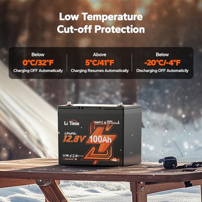 LiTime 12V 100Ah Lithium LiFePO4 RV Battery Bluetooth, Group 24 Self-Heating Deep Cycles Battery, Low-Temp Protection with 2 Heating Mode for Camper, Trailer, Van, Trolling Motor - size: 100Ah Heated (Group 24)