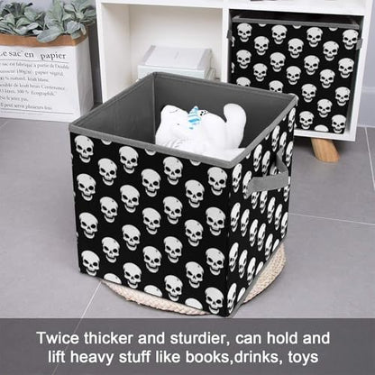 White Skull Pattern Foldable Storage Box with Handle Organizer Containers for Home Office Clothes Office Supplies - color: style-1