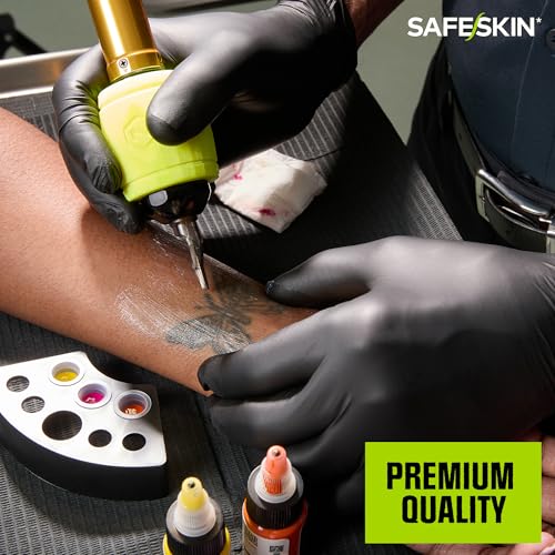 SAFESKIN Black Nitrile Disposable Gloves Powder Free Latex Free Tattoo, Food Prep, 3.5 mil - size: Large