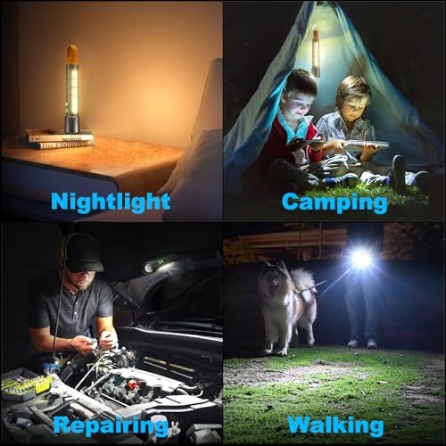 ADDplus Magnetic Flashlight Rechargeable,Flashlights High Lumens with 9 Modes,Waterproof, Adjustable,Powerful Flash Light,Emergency Multi-Flashlights for Home,Car,Hiking,Camping (1, Black) - color: Black