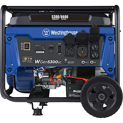 Westinghouse 6600 Watt Home Backup Portable Generator, Electric Start, Transfer Switch Ready 30A Outlet, RV Ready 30A Outlet, CO Sensor - style: 6600 Watts - Gas Only - Electric Start