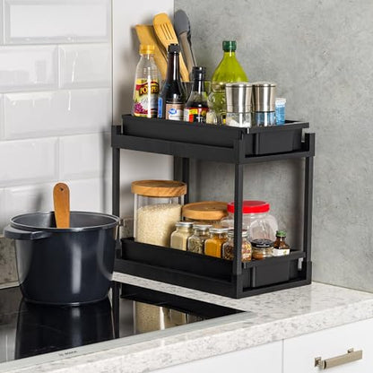 IRIS USA Under Sink Organizer, 4 Pack, Bathroom Organizers and Storage, Pull Out Under Cabinet Kitchen Shelf Pantry Under Counter, Cleaning Supplies, Vertical Spice Rack Slide Out Drawer, Easy Install - size: 4 Pack