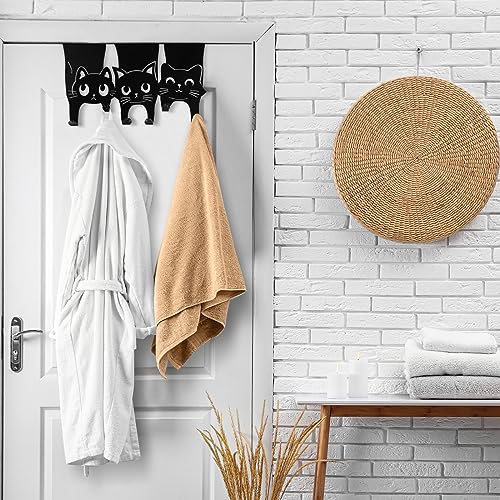 Maitys Black Cat Over the Door Hangers Metal Over the Door Hooks Towel Rack Coat Key Holder Black Cat Decor for Office Camper Rv Home Storage New Year Gift Decorations