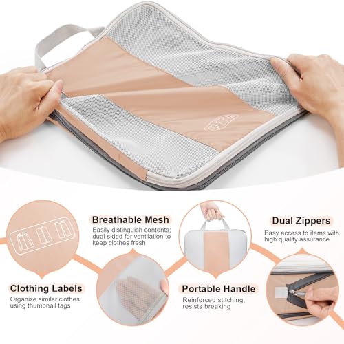 OlarHike 10 Set Compression Packing Cubes for Travel Essentials,Compressible Expandable Space Saver Bags for Organizing Clothes,Luggage Suitcase Garment Bags with Over 1000 pcs Mesh Holes(Gold) - color: Gold