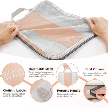 OlarHike 10 Set Compression Packing Cubes for Travel Essentials,Compressible Expandable Space Saver Bags for Organizing Clothes,Luggage Suitcase Garment Bags with Over 1000 pcs Mesh Holes(Gold) - color: Gold