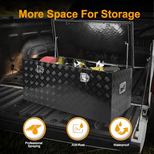 Black 48 Inch Truck Chest Tool box Heavy Duty Aluminum Stripes Plated Pick Up Truck Bed Box Waterproof RV Trailer Toolbox Storage with Side Handle and Lock Keys –48"x20"x17" - color: Black, size: 48"x20"x17"