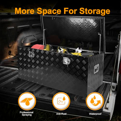 Black 48 Inch Truck Chest Tool box Heavy Duty Aluminum Stripes Plated Pick Up Truck Bed Box Waterproof RV Trailer Toolbox Storage with Side Handle and Lock Keys –48"x20"x17" - color: Black, size: 48"x20"x17"