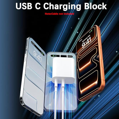 USB C Charging Block Fast Charger,2Pack 40W Dual Port Fast USB C Wall Charger Block,Type C Charging Plug Power Adapter Compatible with iPhone 17 Pro Max/Air/17e/16e/16 Plus/15/14/13/12/11/XS/XR/X,iPad
