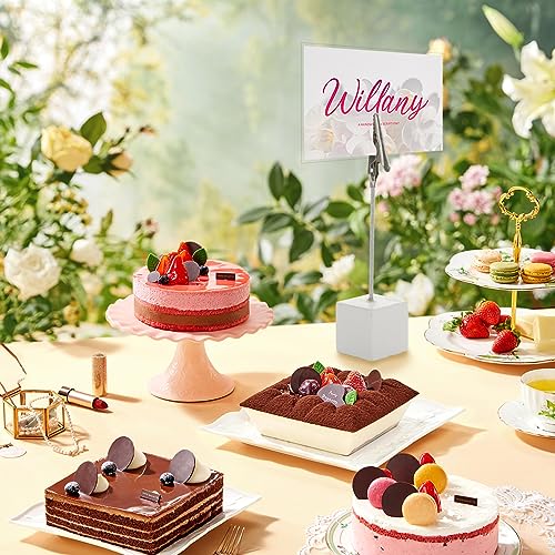 WOPPLXY 30 Pcs Place Card Holder Cube Photo Clips Holder with Alligator Clip, Table Number Holders Cube Base Memo Clips Holders for Wedding, Anniversary Party, Birthday Party, Restaurant - 4.7x1 Inch