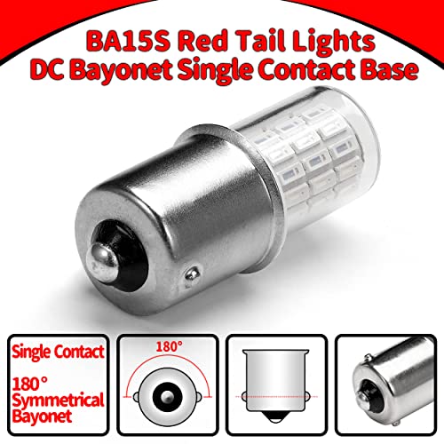 12V 1156 BA15S Red 1003 1141 7506 P21W LED Bulbs,DC Bayonet Single Contact Base,AC10-24V DC10-30 volt LED Replacement for Brake,Tail Lights,Blinker,Turn Signal,Parking or Running Lights,4Pack - color: 1156 Red